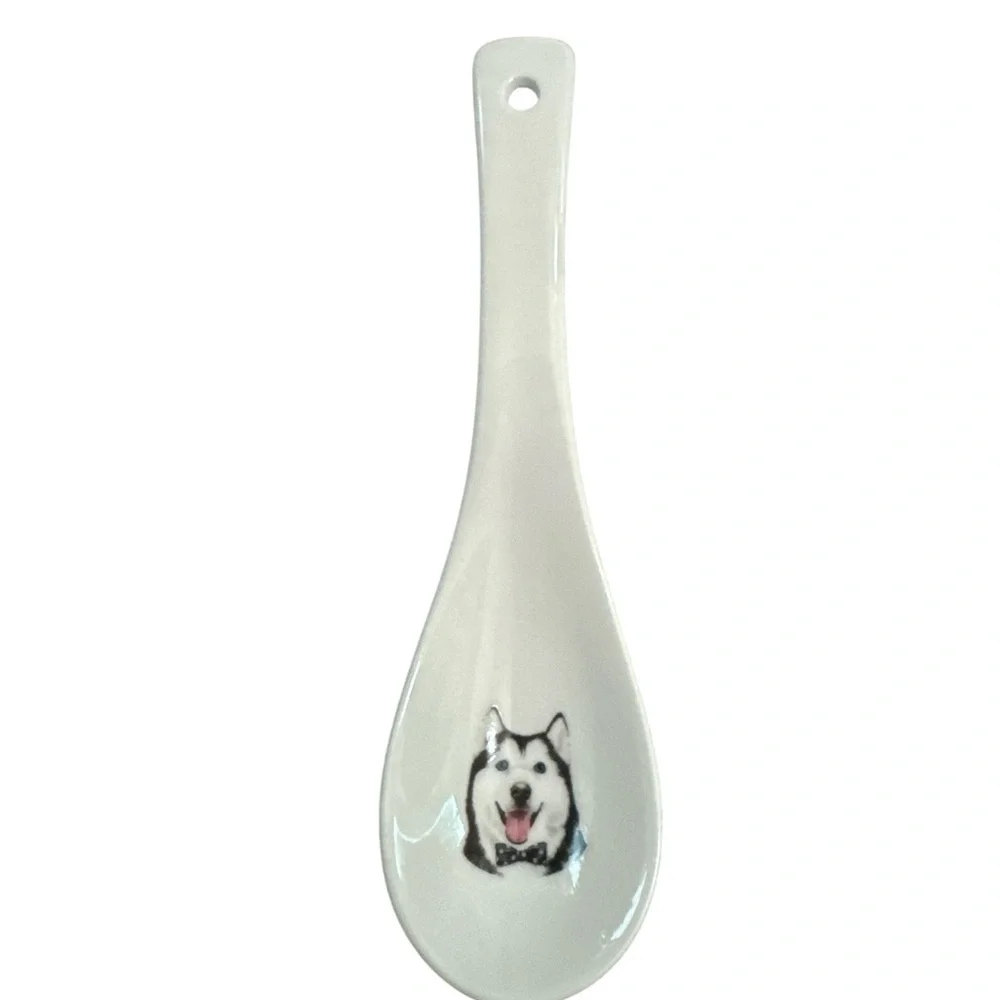 Pet Porcelain Spoon Set with Dog and Cat Motifs - White Kitchen Gift Idea NWOT